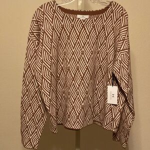 Halston Heritage Brown and White Geometric Sweater‎